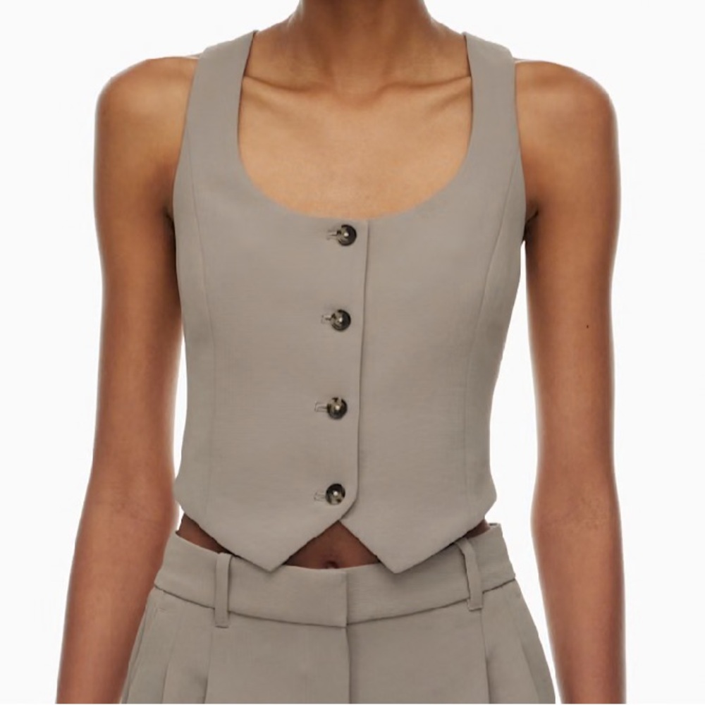 Aritzia Button-Front Rocco Vest Taupe